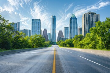 Urban high-rise buildings and asphalt pavement