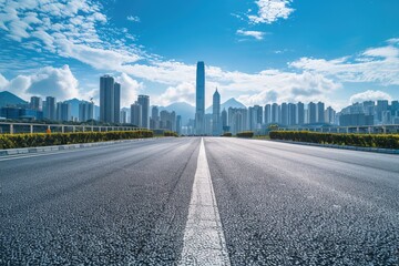 Fototapeta premium Urban high-rise buildings and asphalt pavement