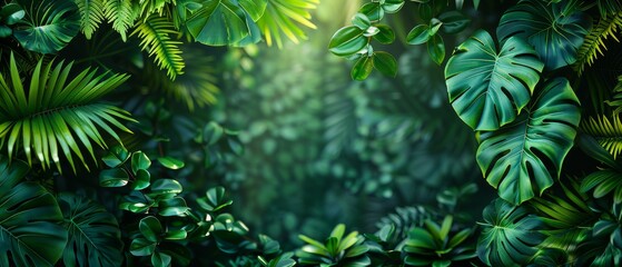 Background Tropical. Enveloped by verdant foliage, the rainforest's diverse plant life fascinates scientists and nature lovers, offering a glimpse into its rich biodiversity.