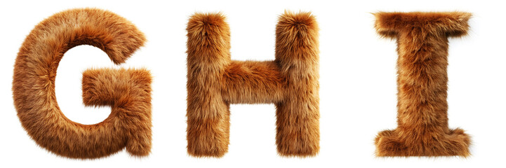 Letters G, H, I. Brown Dog Fur Alphabet.