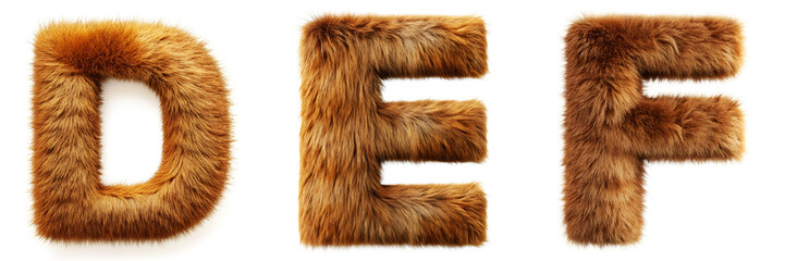 Letters D, E, F. Brown Dog Fur Alphabet.