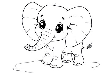 Fototapeta premium cute elephant with chibi style vector illustration in black and white