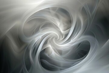 Abstract gray and white swirls on black and white background with central white swirl beauty and art inspired design