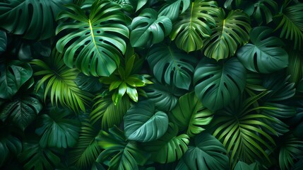 Background Tropical. The rainforest's lush foliage is covered in moisture, each leaf adorned with droplets that sparkle like diamonds in the dappled sunlight.