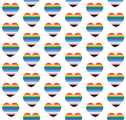 Vector seamless pattern of hand drawn flat new lgbtq flag heart isolated on white background