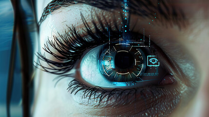 Human eye and high-tech concept, screening big tradingview and digital transformation technology strategy, Cryptocurrency financial systems concept. with generative ai