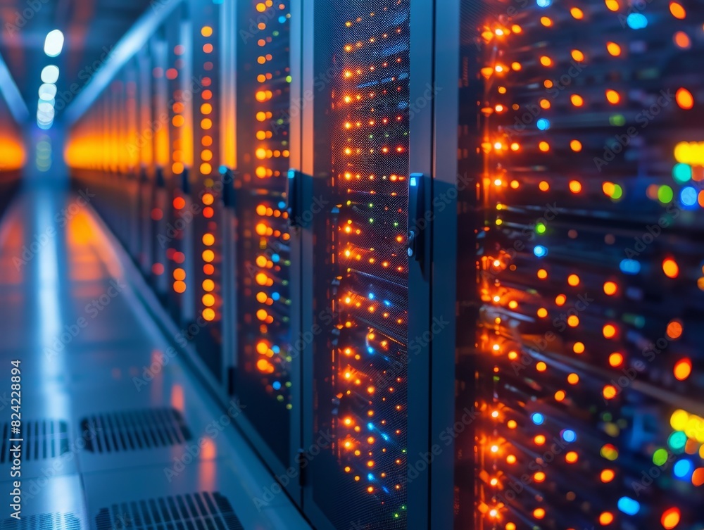 Aufkleber modern data center with glowing server racks, showcasing advanced information technology infrastruct