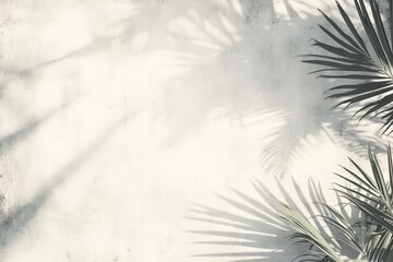 White gray grunge cement texture wall leaf plant shadow background.Summer tropical travel beach with minimal concept. Flat lay palm nature