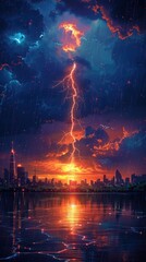 An ultra-realistic business scene with thunder and lightning, showcasing growth and success, designed for die-cut stickers