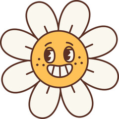 Groovy flower with face, chamomile smiling