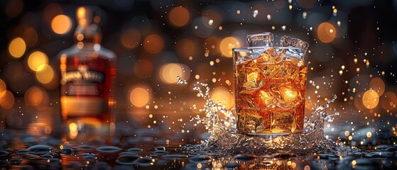 A bottle of Jack Daniels sits next to a glass of the liquor