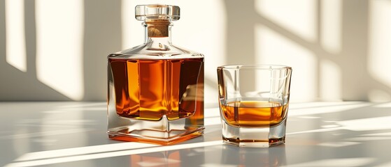 A bottle of liquor and a glass of liquor on a table