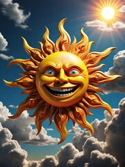 happy smiling sun with clouds illustration