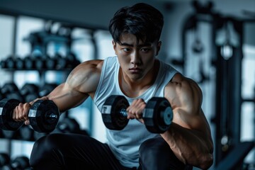 Young people training dumbbells in gyms