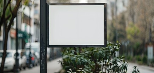 Blank white square roadsign. for displaying information. front view. copy space, mockup, advertising.