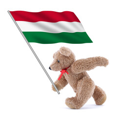 Hungary flag being carried by a cute teddy bear
