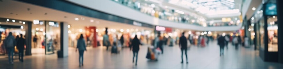 Panoramic view, Blurred shopping people in shopping mall background
