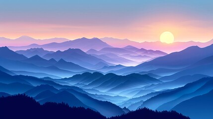Fototapeta premium Illustrate a tranquil equinox sunrise over a mountain range, with equal parts of the landscape bathed in light and shadow, Close up