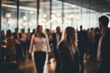 Blurred shot of business people at party in office center