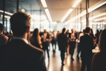 Blurred shot of business people at party in office center