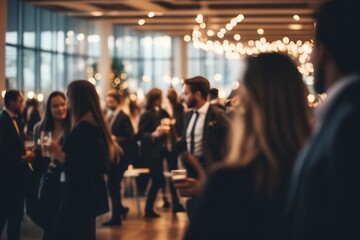Blurred shot of business people at party in office center