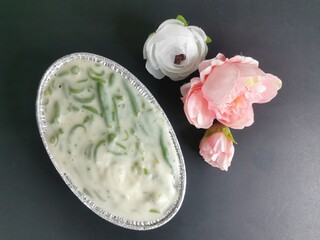 Lod Chong cake, dessert from Thailand, sweet and delicious taste made from pandan flour and coconut...