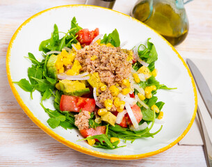 Appetizing fish salad with canned tuna