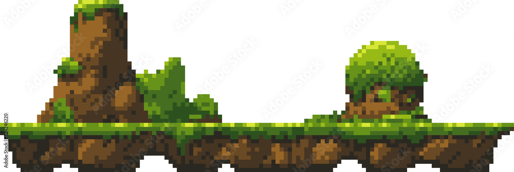 Poster arcade 8bit game platform with greenery