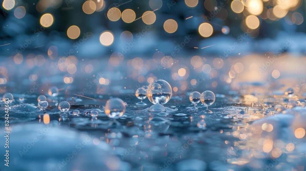 Poster a winter wonderland like no other with countless frozen bubbles adding a touch of magic to a serene 