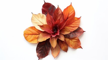 Lovely flower design made with dry autumn leaves on a white background