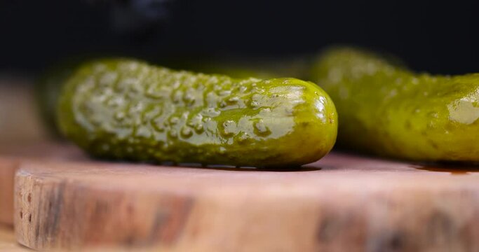 green cucumbers pickled in vinegar, canned ripe cucumbers