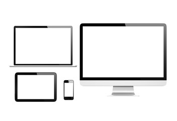 set realistic monitors laptop tablet and phone vector illustration, Ai Generative