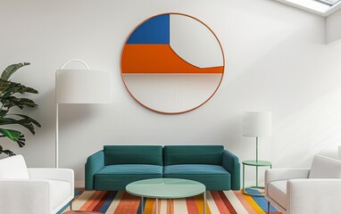 Modern art living room with art sofa and art installation, modern urban fashion living room, art office space