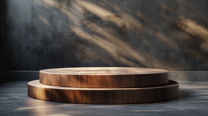 Empty Wooden Pedestal with Shadows