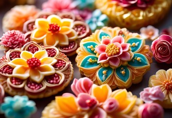 macro close ups intricate pastry decorations sugar flowers diffused lighting, lens, detailed, delicate, ornate, beautiful, exquisite, elegant, artistic, craft