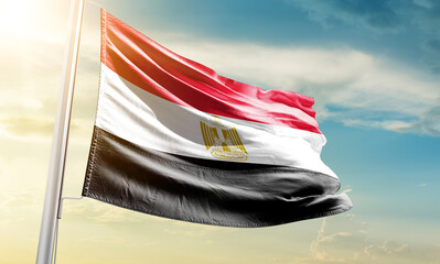 Egypt national flag waving in beautiful sky.