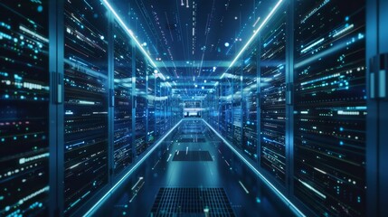 Obraz premium A virtual data factory where lines of code and algorithms work tirelessly to produce and refine information for consumption.