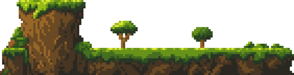 Pixelated game platform, level scene