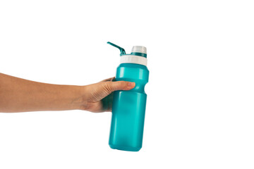 Hand holding cup cold storage. Tumbler glass cold store. on transparent background.