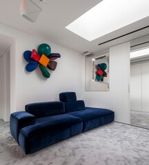 Modern art living room with art sofa and art installation, modern urban fashion living room, art office space