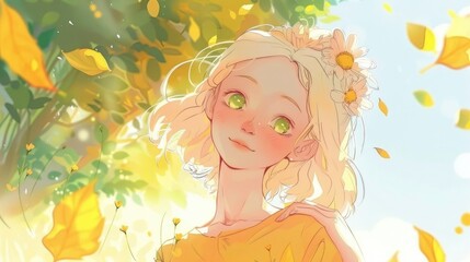 Fototapeta premium cheerful, young, Saffron, yellow 