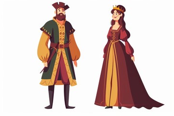 medieval man and woman characters in fairytale costumes ancient european fashion vector illustration