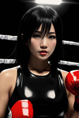 Portrait of an Asian girl wearing boxing gloves
