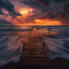 A bridge in the river with beautiful sunset