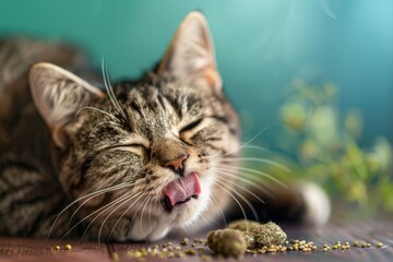 Cat is happy with cat marijuana , cannabis medicine, Generative AI