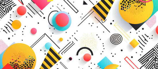 Obraz premium Abstract background with colorful geometric shapes and patterns in the style of Memphis design