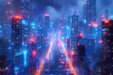 Obraz premium The Lines of Electronic Scattering and Cities