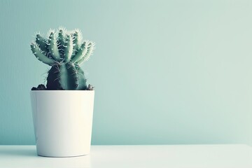 minimalist cactus plant in white ceramic pot highcontrast studio photo