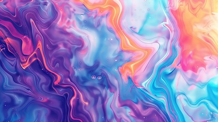 Fototapeta premium Colorful liquid marble background with waves and swirls, soft pastel colors. Abstract fluid art in bright blue, purple, orange and pink, with a marble texture, iridescent oil painting in the style of