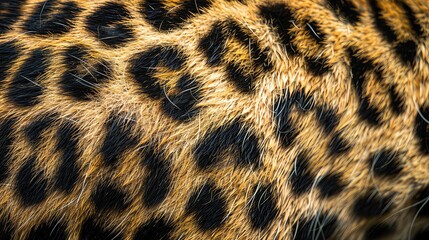 Closeup of leopard fur texture, showing the intricate pattern and natural beauty of its coat. perfect symmetrical photo, centered, copy space
